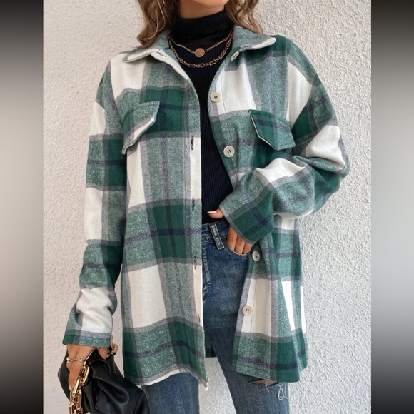 Plaid Stripe Oversized Flannel Shirt Shacket green - Picture 9 of 9